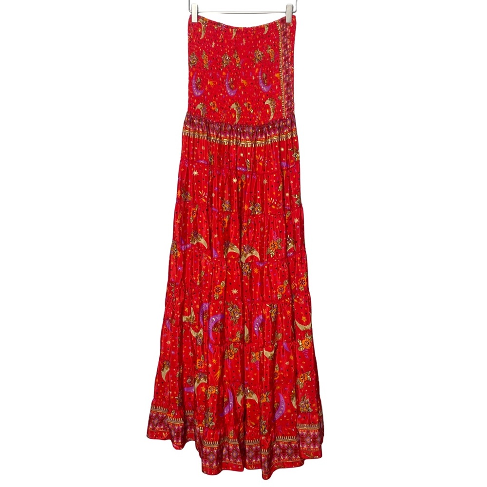 Vibrant Strapless Red Paisley Dress - Picture 5 of 12